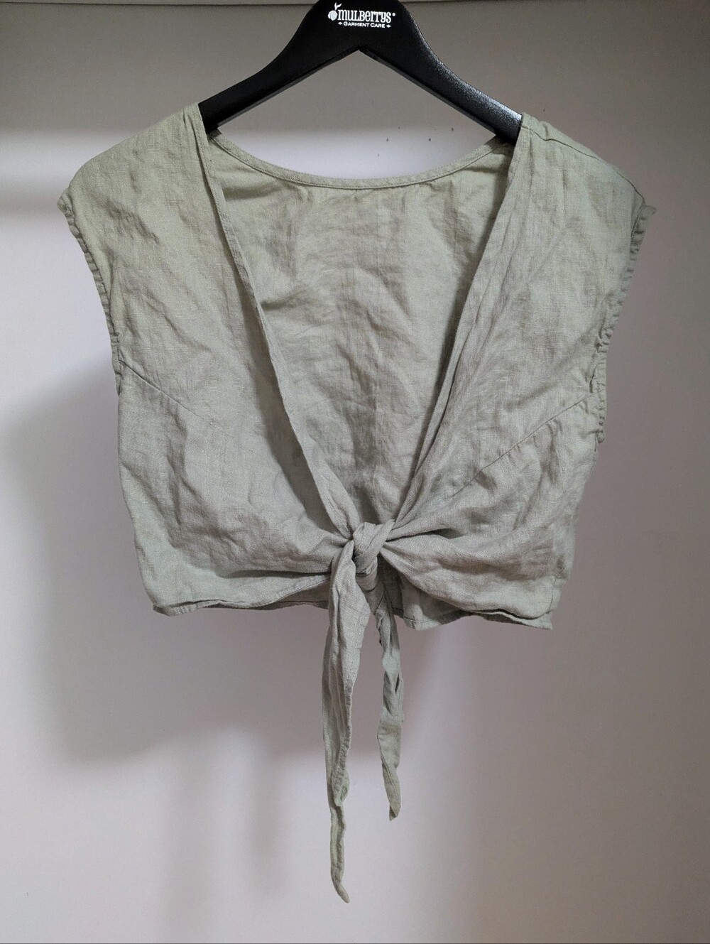 Whimsy + Row Sage Green Valentina Tie Front linen top Size Large